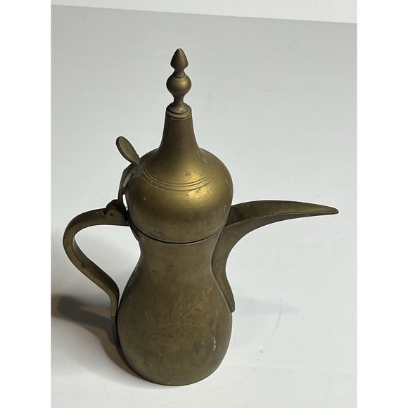 Vintage Middle Eastern Brass Dallah Coffee Tea Pot 12" Tall - Picture 7 of 10